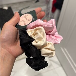 Set of Satin Scrunchies - Pink, Cream, Black